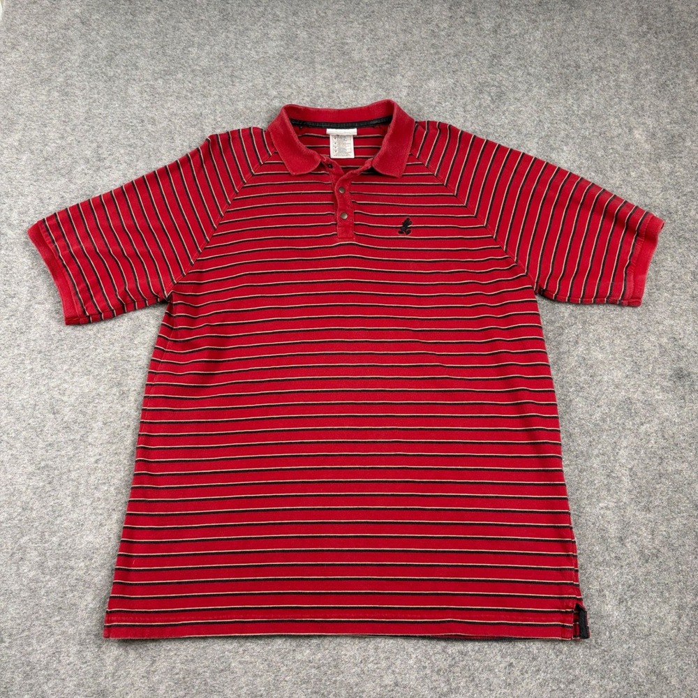90s Walt Disney World Polo Shirt Mens Medium Red Black Striped Mickey Mouse Logo